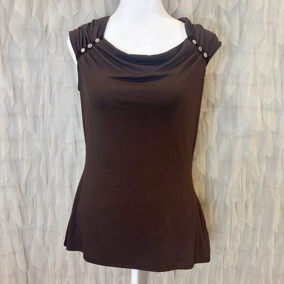 White House Black Market Brown Sleeveless Drape Neck Top | Women's Size Medium - Picture 3 of 7